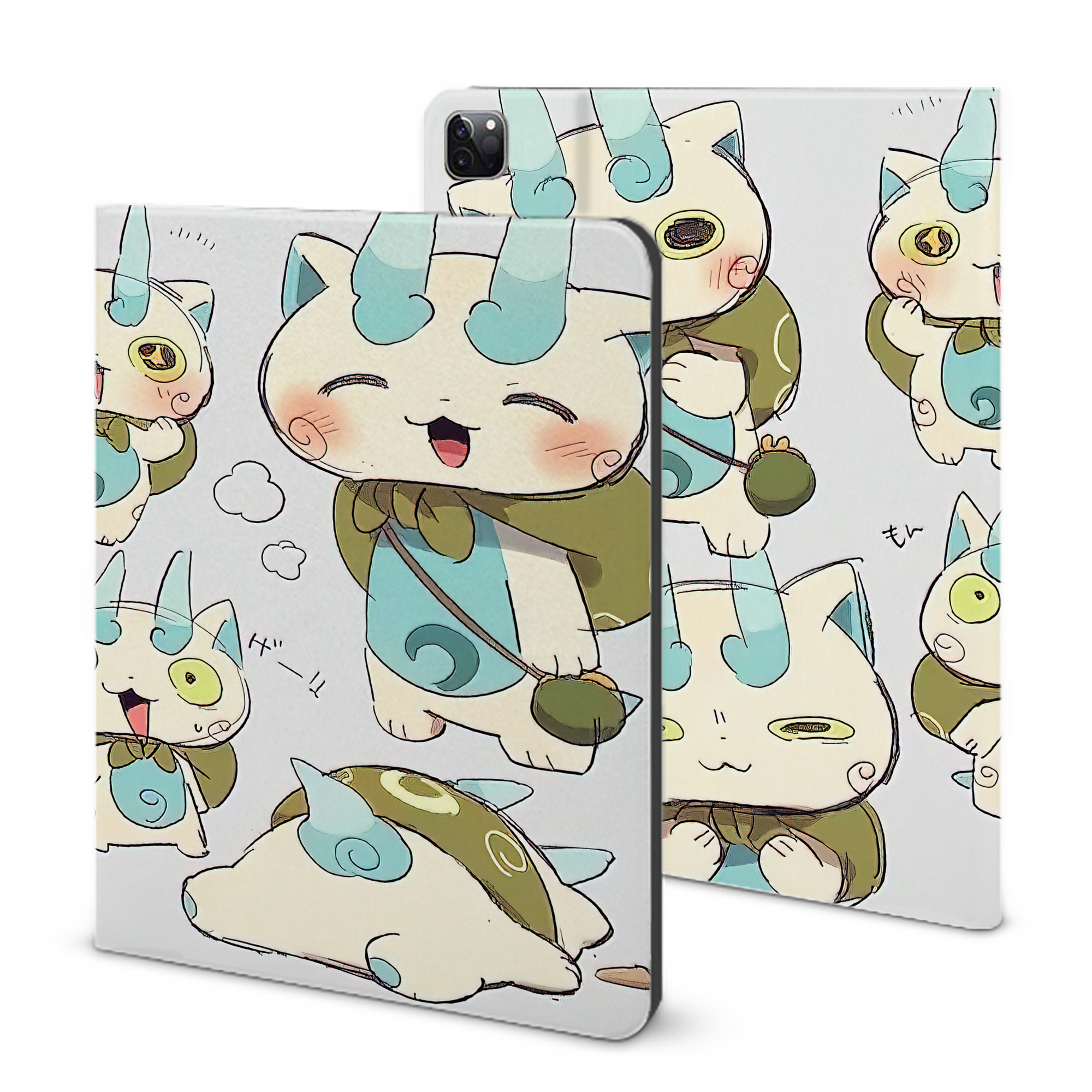 （画像用） 妖怪ウォッチ Yo-kai Watch IPad ケース ブック型 PUレザー TPU 耐衝撃 軽量 薄型 ペン収納なし 全面保護 IPad 各モデル対応